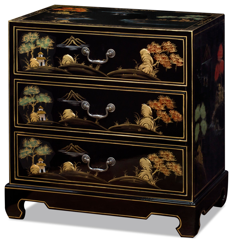 Black Lacquer Chinoiserie Scenery Motif Oriental Chest   Asian   Accent Chests And Cabinets   by China Furniture and Arts  Houzz