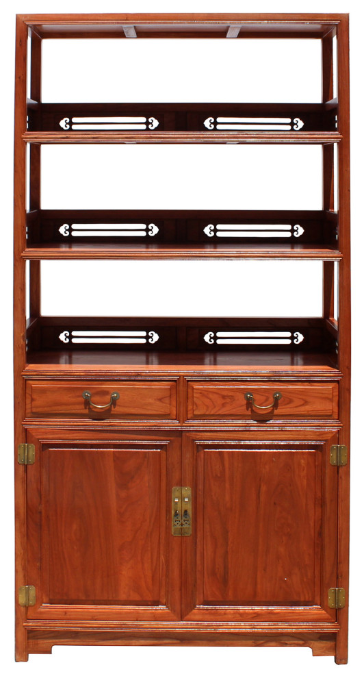 Chinese Huali Rosewood Brown 3 Shelves bookcase Display Cabinet Hcs5716   Asian   Bookcases   by Golden Lotus Antiques  Houzz