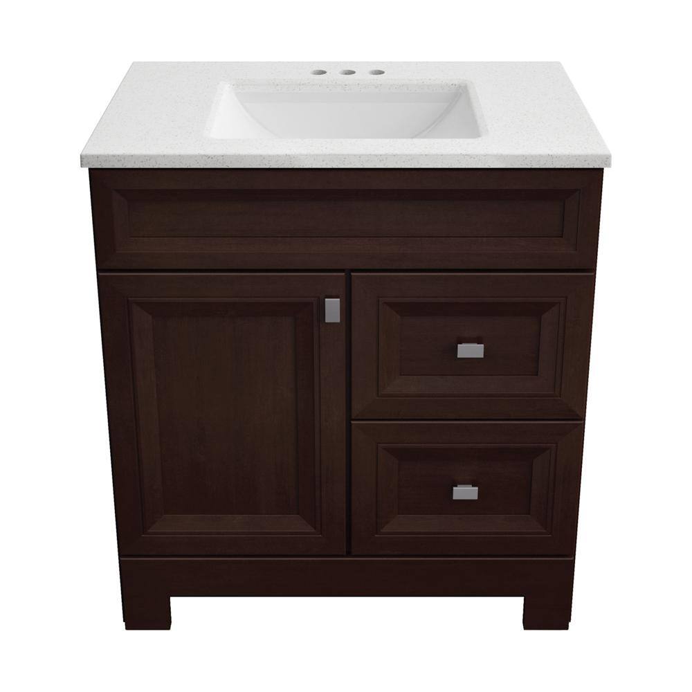 Home Decorators Collection Sedgewood 30.5 in. W Configurable Bath Vanity in Cognac with Solid Surface Top in Arctic with White Sink PPLNKDCG30D