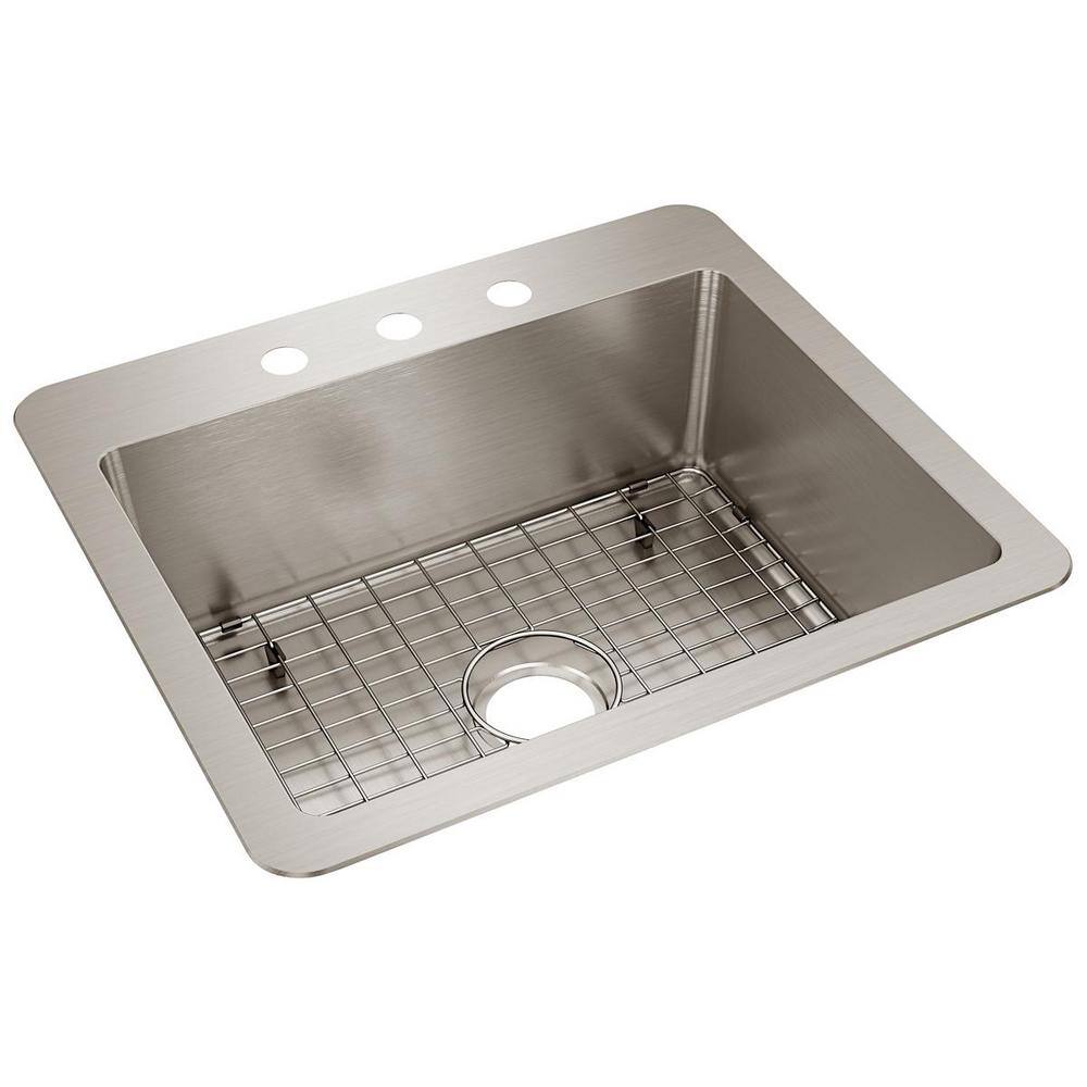 Elkay Avenue 25 in. Drop inUndermount Single Bowl 18 Gauge Stainless Steel Kitchen Sink with Bottom Grids HDSB25229TR3