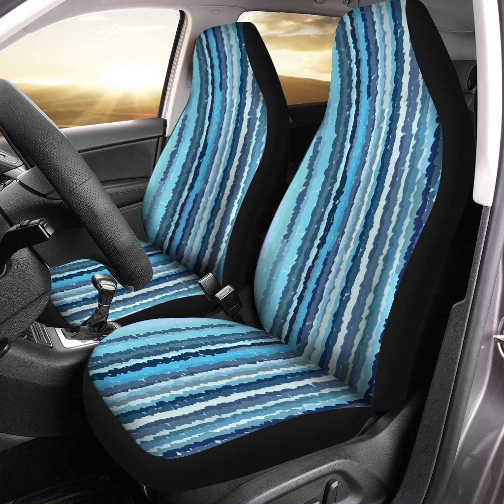 FMSHPON Set of 2 Car Seat Covers Gray Carpet Blue Striped Pattern Strip Stripe Vintage Abstract Universal Auto Front Seats Protector Fits for Car，SUV Sedan，Truck