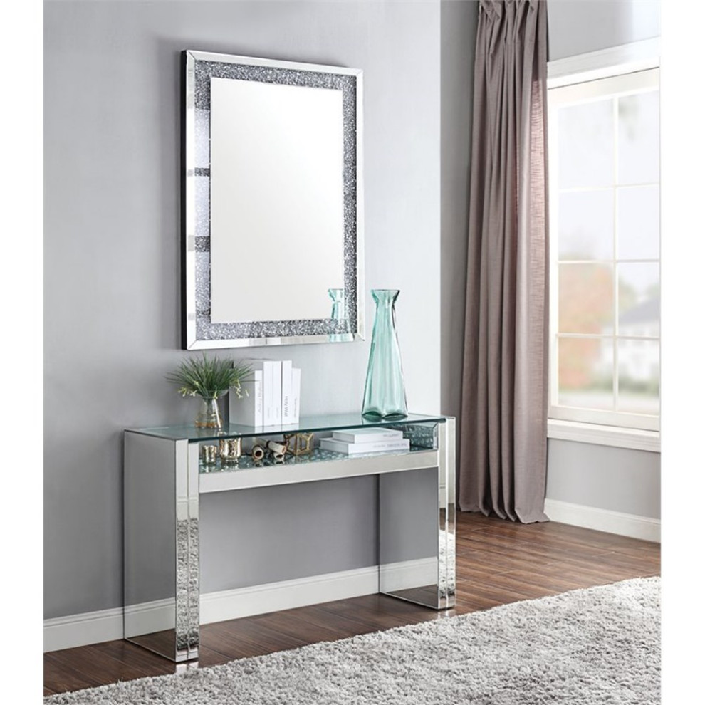 Benjaza 31.69 quotStudded Faux Crystals and Glass Accent Table in Clear/White   Contemporary   Console Tables   by Homesquare  Houzz