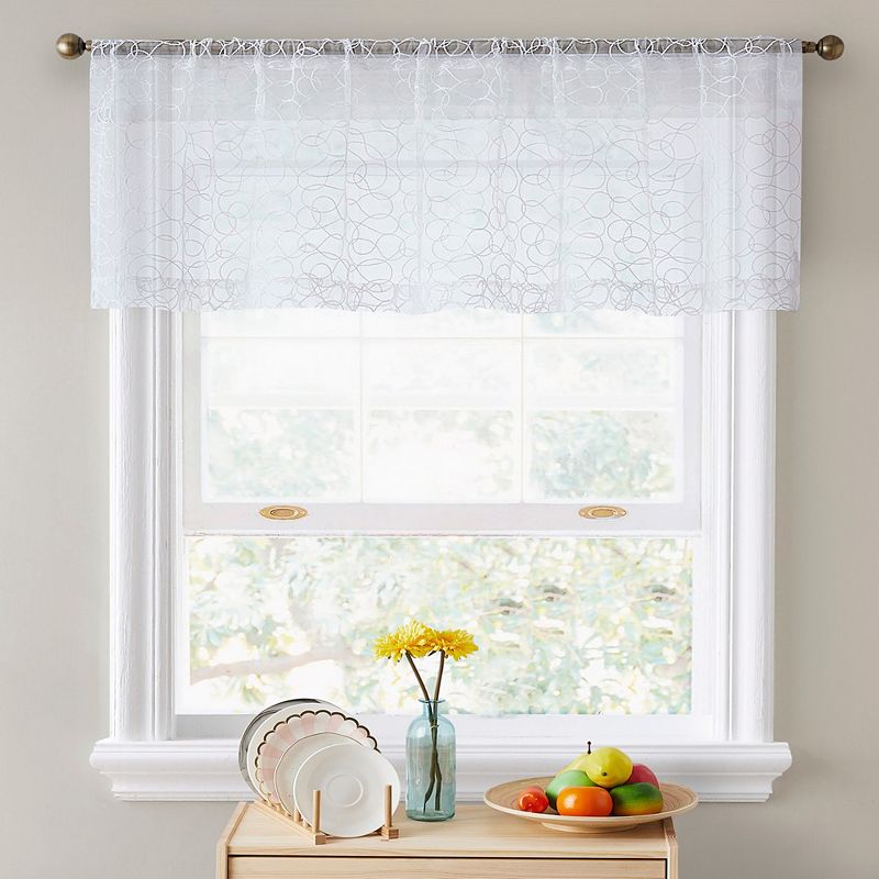 THD Francine Embroidered Sheer Voile Window Curtain Rod Pocket Valance