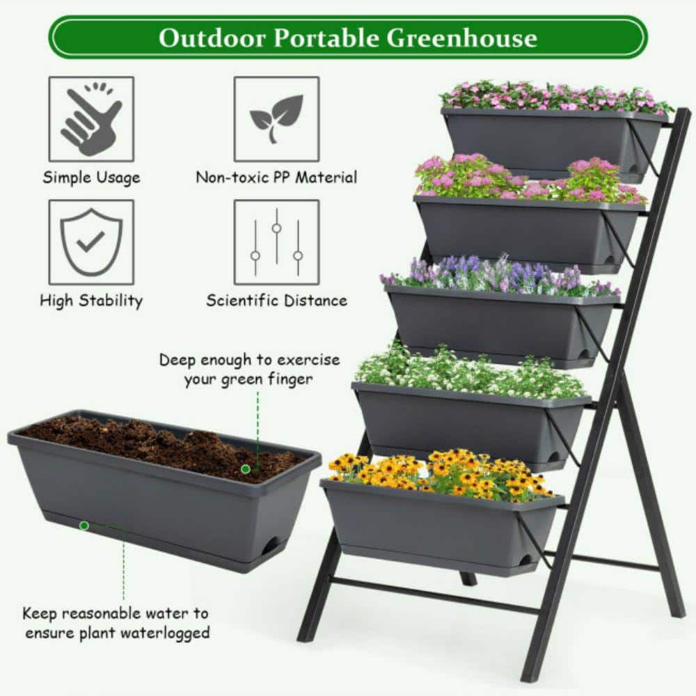 Alpulon 5-Tier 45 in. H Black Vertical Raised Garden Bed ZMWV197