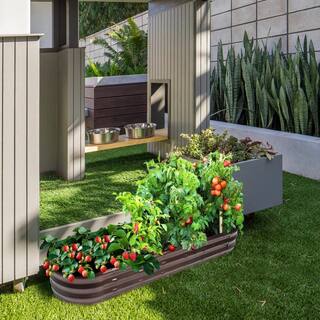 LuxenHome 5.6 ft. Oval Brown Metal Garden Bed WHPL431
