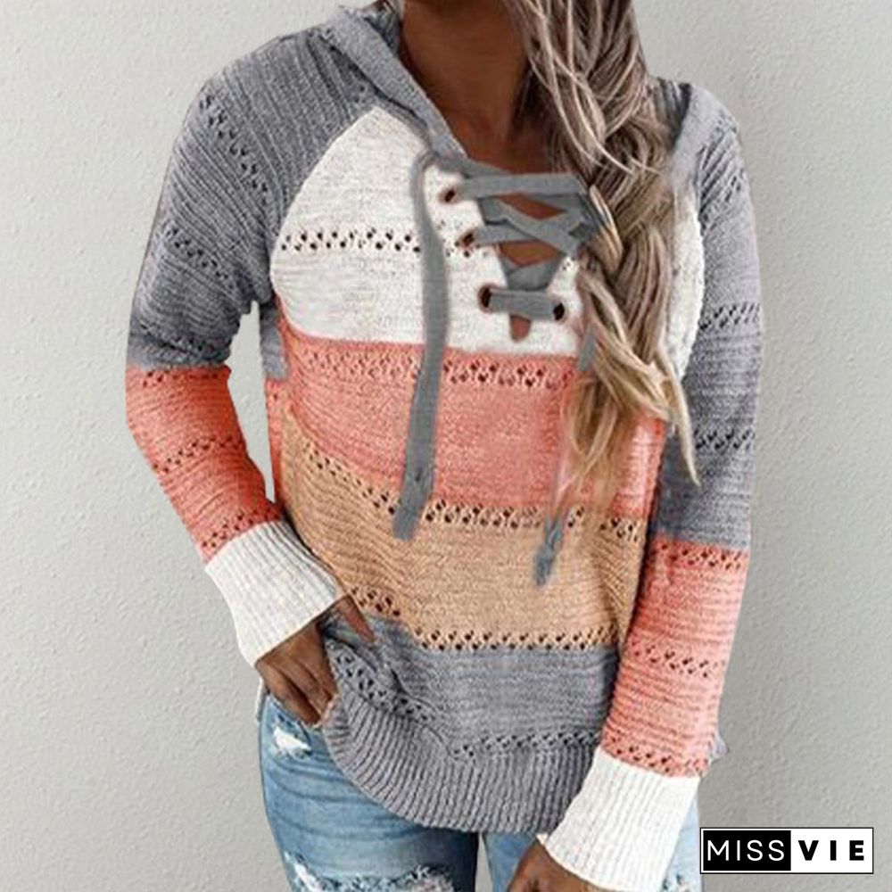 Cozy Horizontal Stripe Knit Hoodie