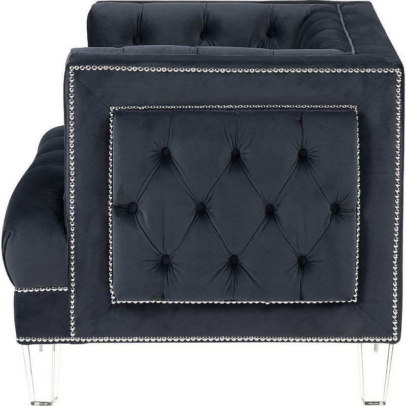 Velvet Upholstered Chair， with Tufted Details and Acrylic Legs， Black