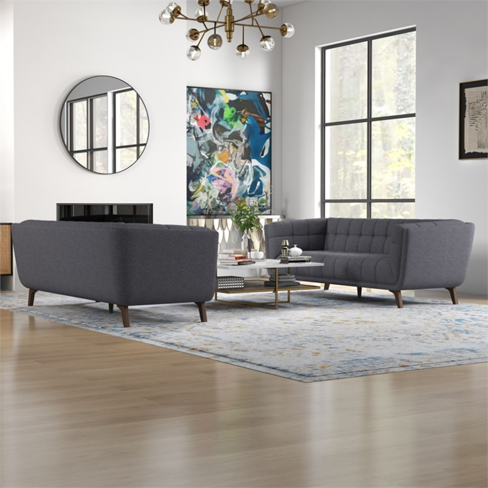 Kartmes Mid Century Modern Furniture Style Linen Sofa Set in Dark Gray   Midcentury   Living Room Furniture Sets   by Homesquare  Houzz