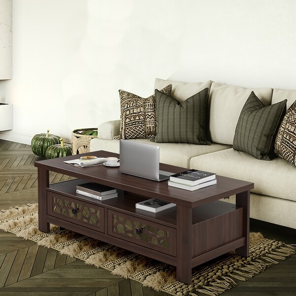 Costway Coffee Table with2 Drawers and Open Shelf Modern Rectangular - See Details