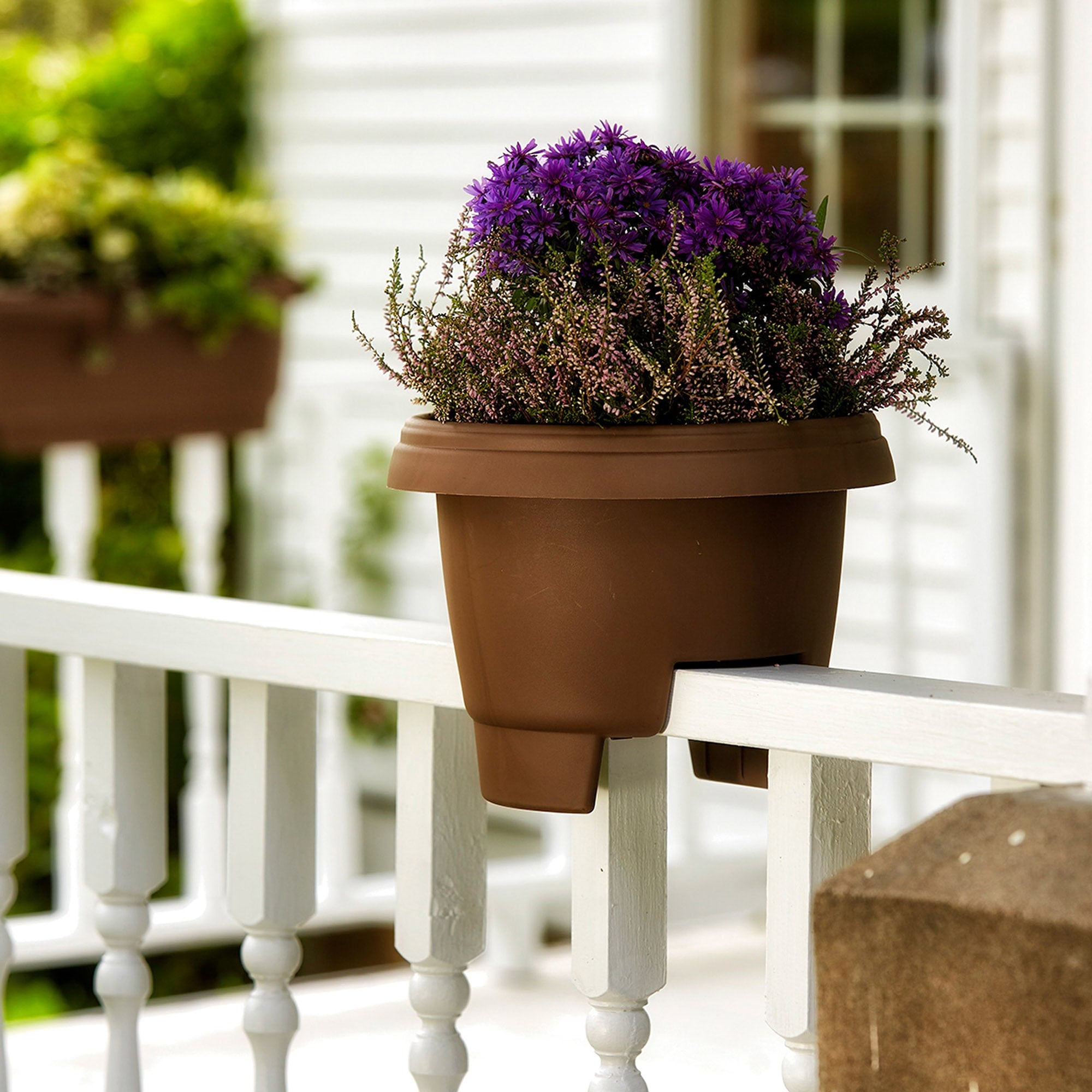 Bloem Modica Deck Rail Round Planter: 12" - Chocolate - Matte Finish, Fits Rail Sizes 3"-3.75", Durable Resin Pot, For Indoor and Outdoor Use, Gardening, 2 Gallon Capacity