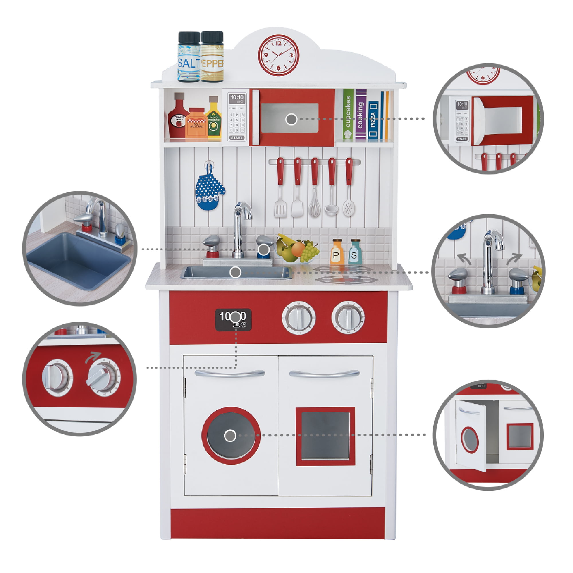 Teamson Kids Little Chef Madrid Classic Kids Kitchen Playset， Red/White