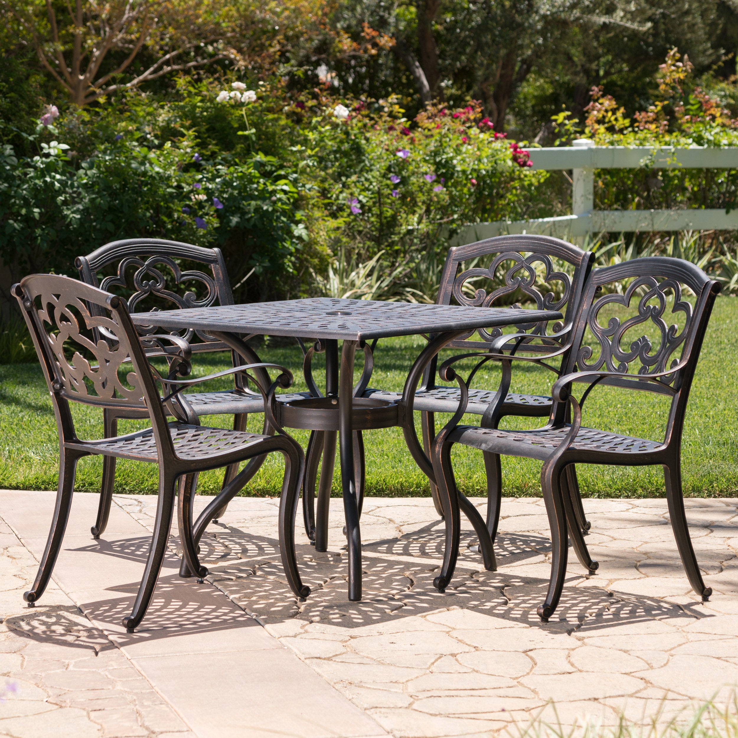 Carlton Outdoor 5Pc Patina Copper Cast Aluminum Dining Set