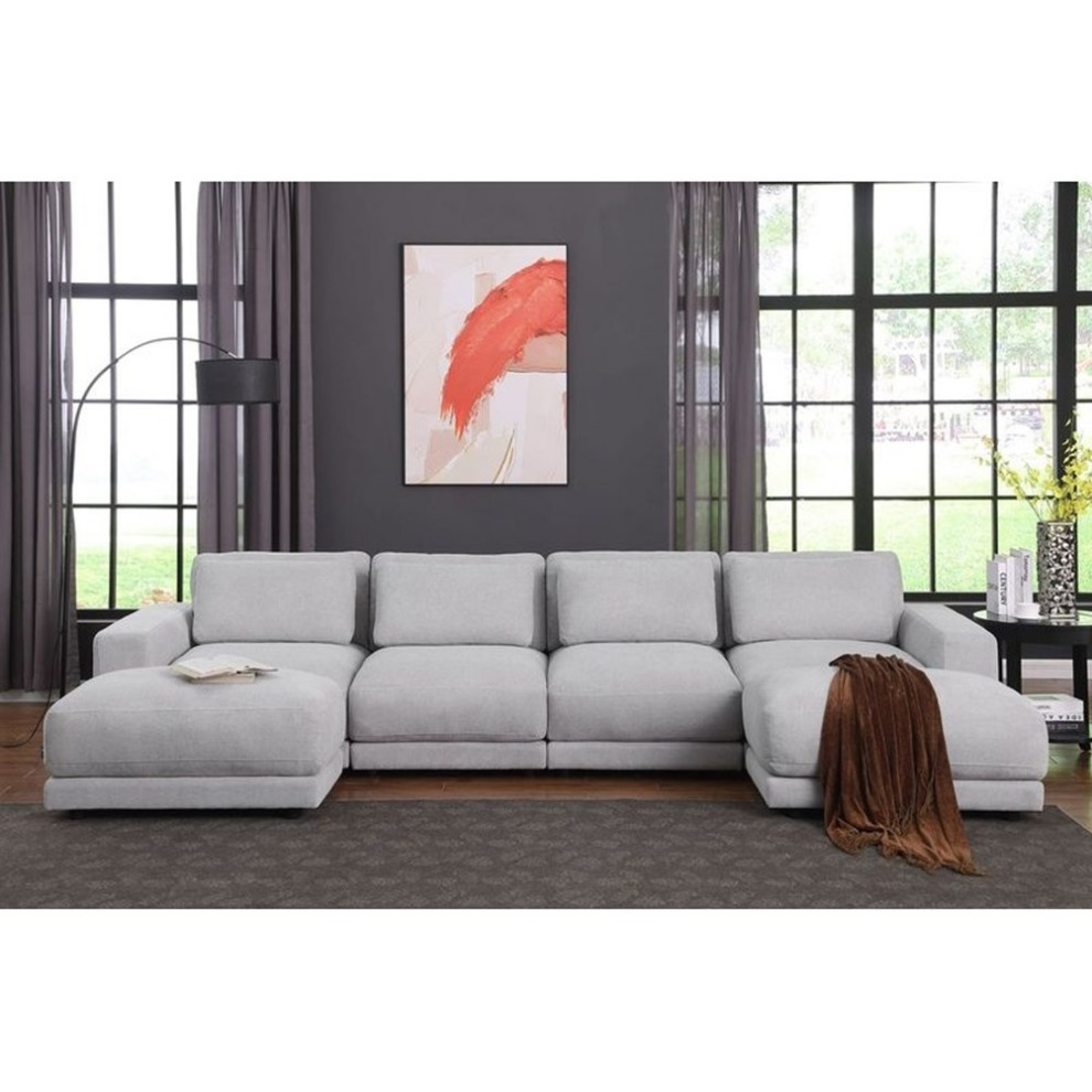 6 Piece Velvet/Linen Fabric Modular Upholstered Sofa With Ottoman Dark Gary   Living Room Furniture Sets   by Homesquare  Houzz