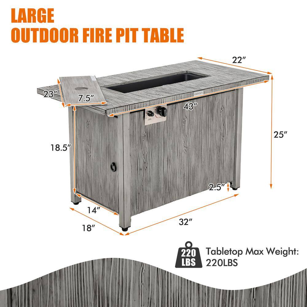 Costway 43 in. Propane Gas Fire Pit Table Wood-like Metal Fire Table with Protective Cover NP10795GR