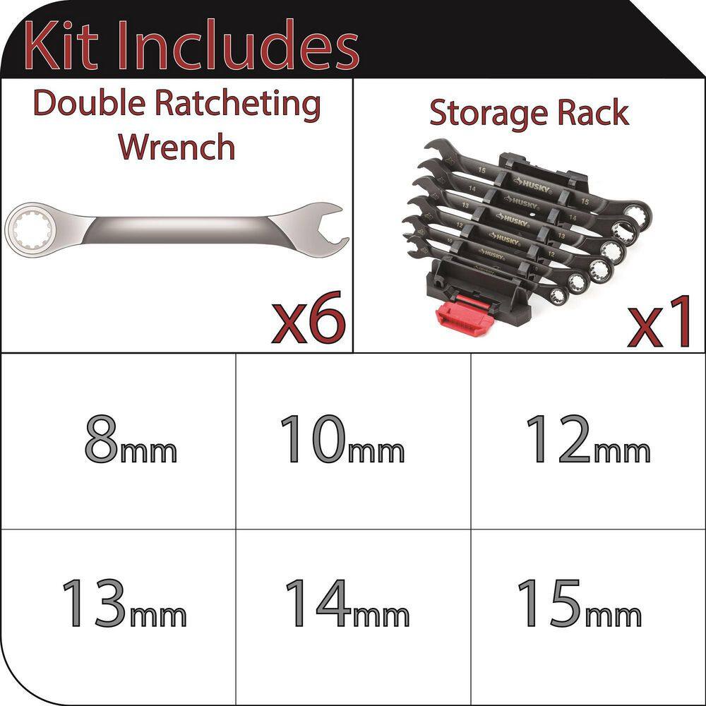 Husky 100-Position MM Double Ratcheting Wrench Set (6-Piece) H100DRW6PCMMN