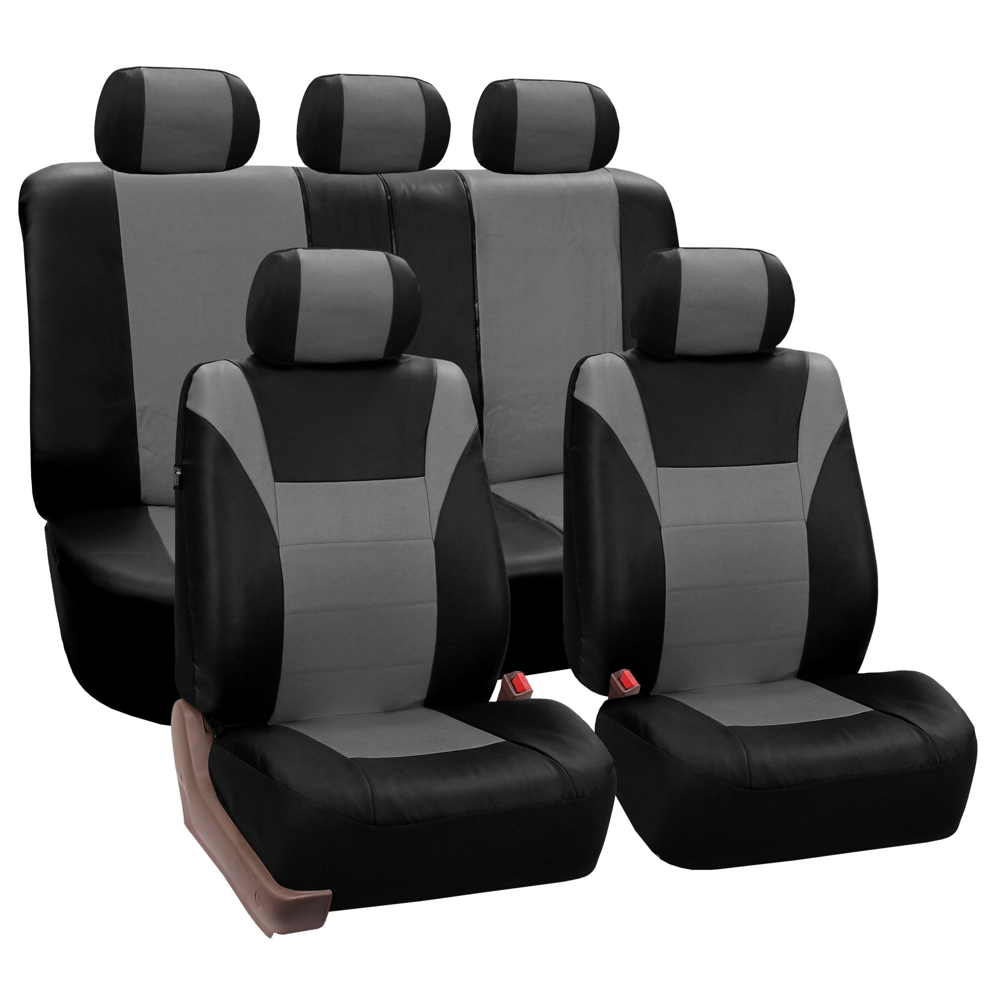 FH Group， Leather Seat Covers for Car Gray w/ Free Air Freshener， Airbag Compatible / Split Bench Covers