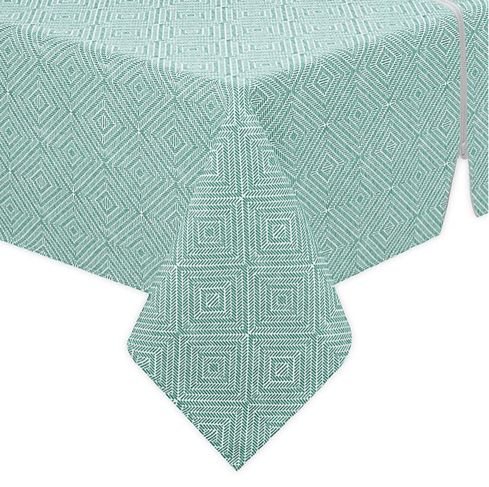 Celebrate Summer Together Diamond Trellis Indoor Outdoor Fabric Tablecloth with Umbrella Hole in Turquoise (60" x 84")