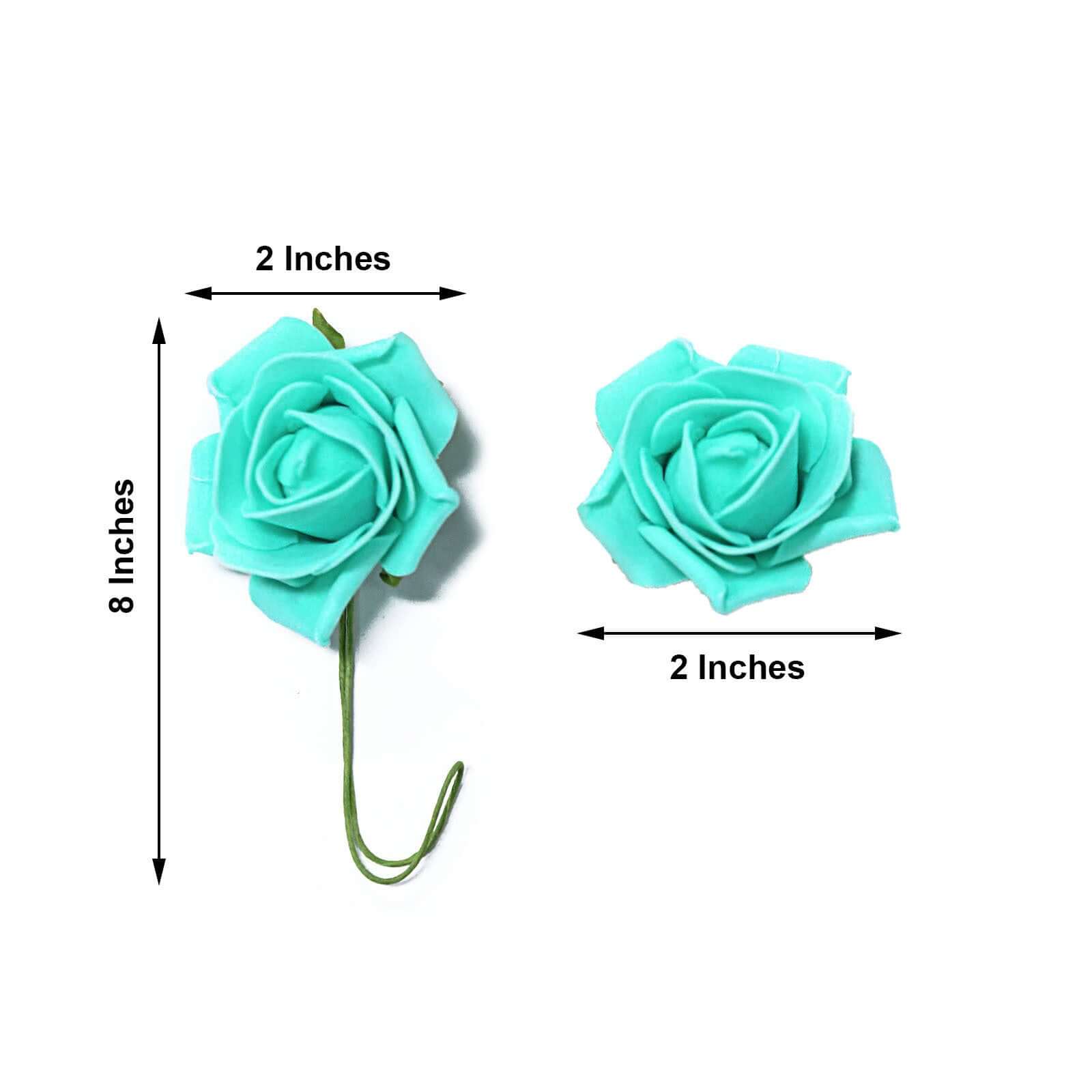 24 Roses Turquoise Artificial Foam Flowers With Stem Wire and Leaves 2