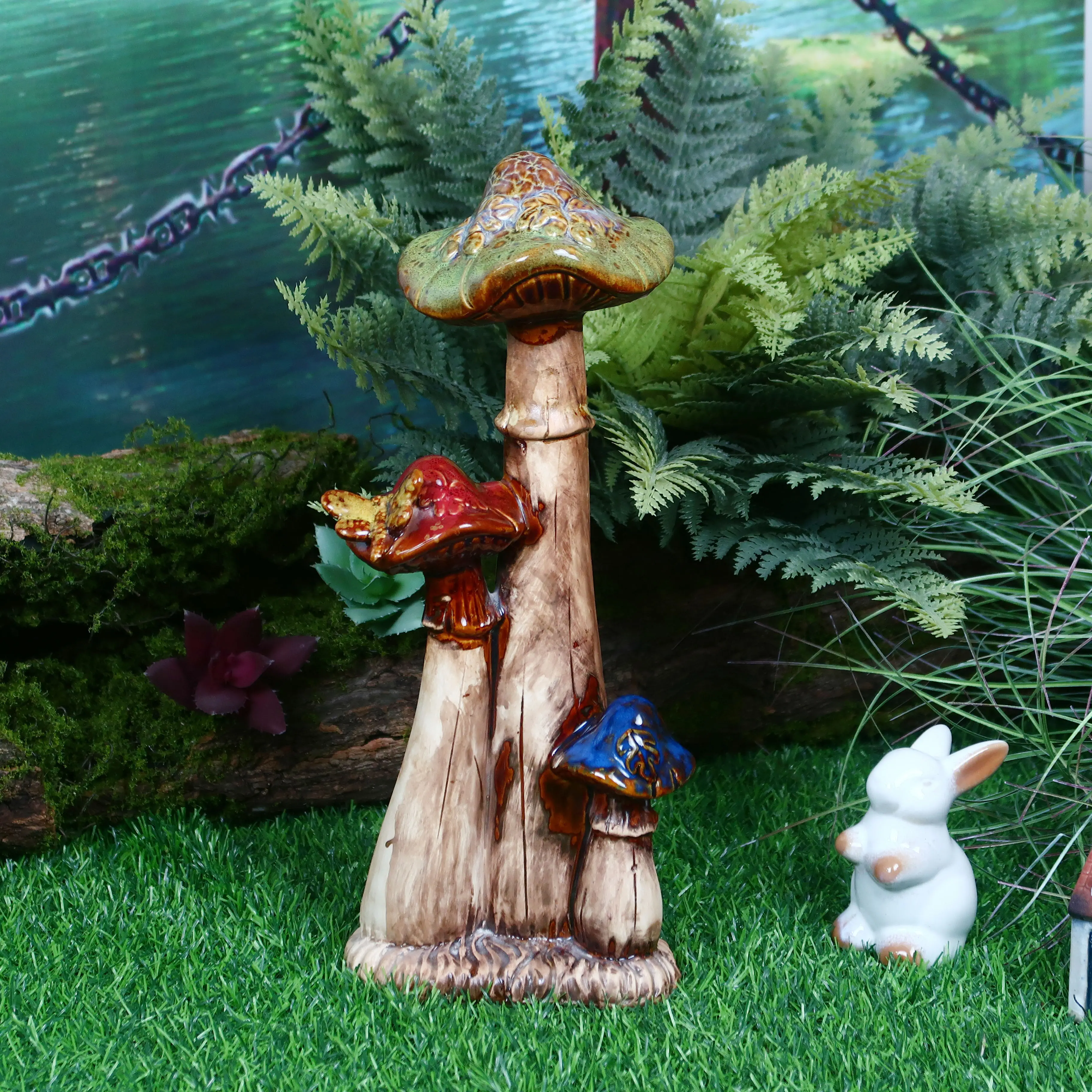 Modern Gardening Supplies Ceramic Ornament Simulation Mushroom Grass Scenery Ceramic Mushroom Ornament For Garden Decoration