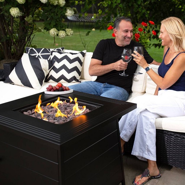 Square Lp Gas Outdoor Fire Pit With Steel Mantel Black