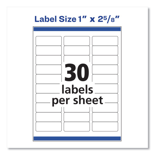 Avery Easy Peel White Address Labels w/ Sure Feed Technology， Inkjet Printers， 1 x 2.63， White， 30/Sheet， 25 Sheets/Pack (8160)