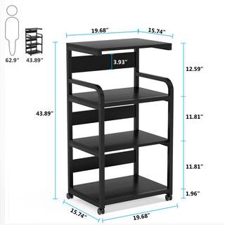 BYBLIGHT Atencio Black Mobile Printer Stand with 4 Storage Shelves Large Modern Printer Cart Desk Machine Stand Storage Rack BB-CJ102XF