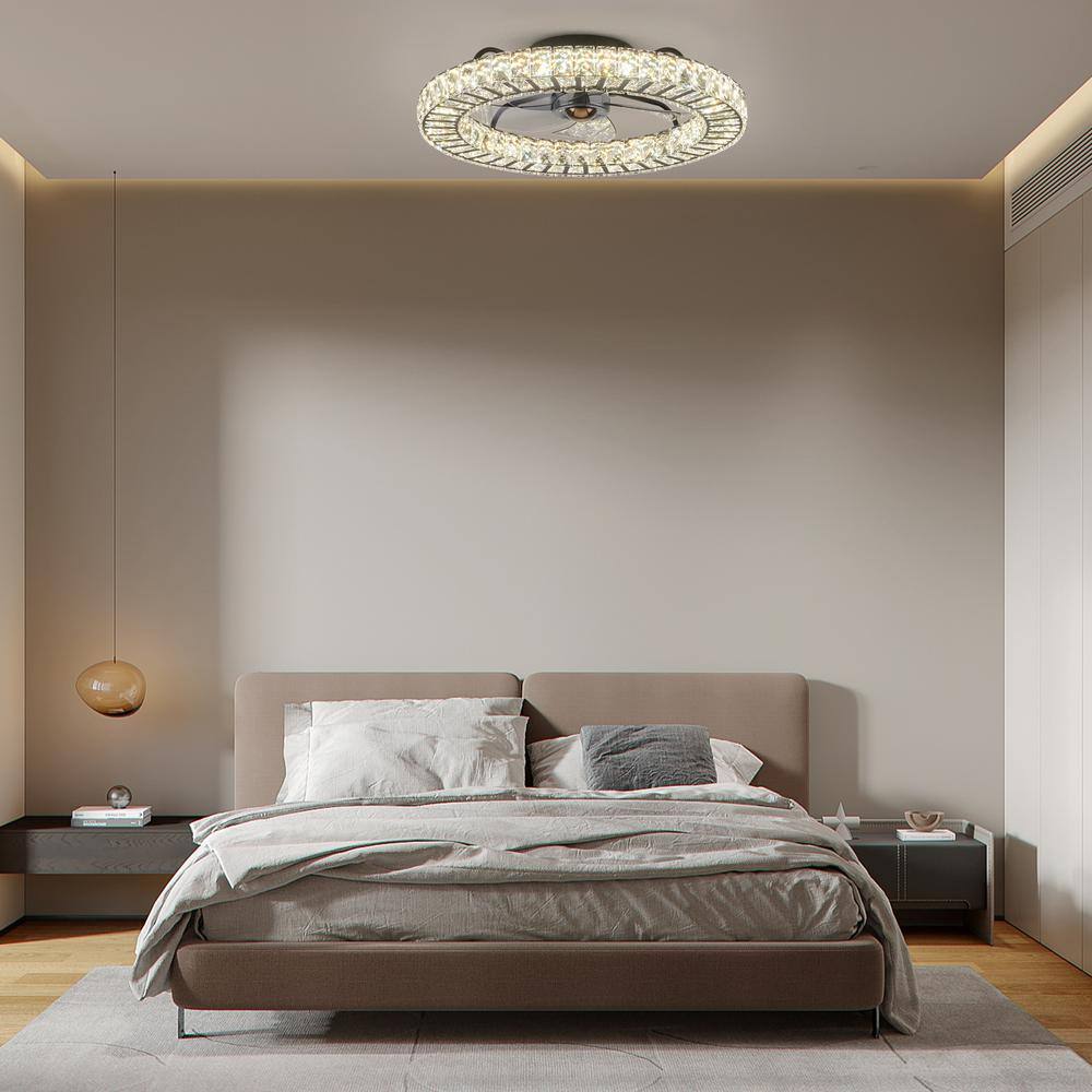 FANNEHONNE 22 in. LED White Crystal Ceiling Fan with Modern Light White Flush Mount Fan for Bedroom CA00001103