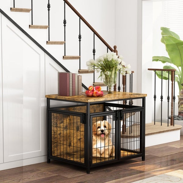 Furniture Style Dog Crate End Table， Pet Kennels Three Doors Dog House Indoor Use for Small Dogs