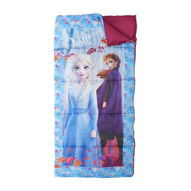 Exxel Outdoors Disney Frozen 2 Anna Elsa And Olaf Full Length Zipper Sleeping Bag And Sling Styled Backpack Outdoor Indoor Camp Kit