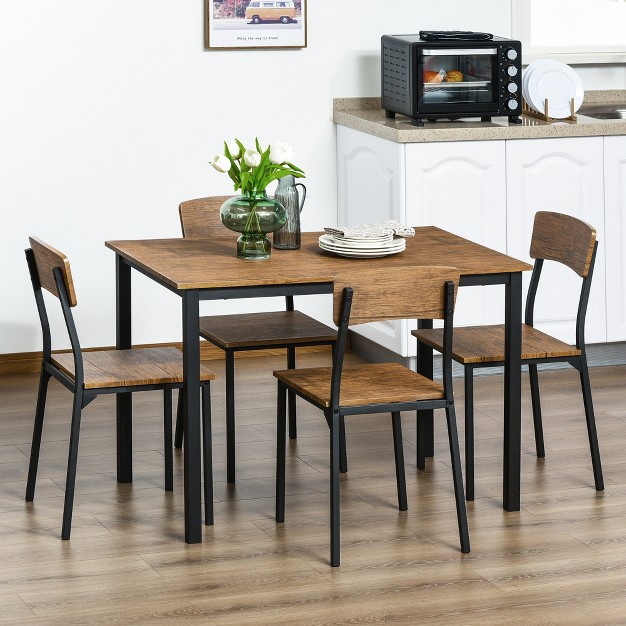 Homcom 5 Piece Modern Industrial Dining Table And Chairs Set For Small Space Kitchen Dining Room