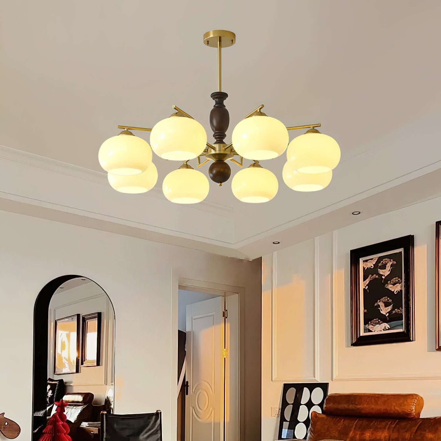 Walnut Beige Orb Chandelier