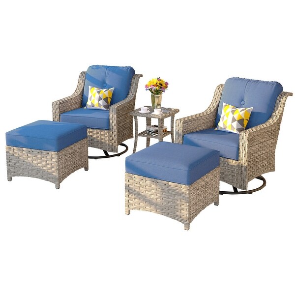 OVIOS 5 Pieces Outdoor Wicker Curved Swivel Chair Set With Ottoman