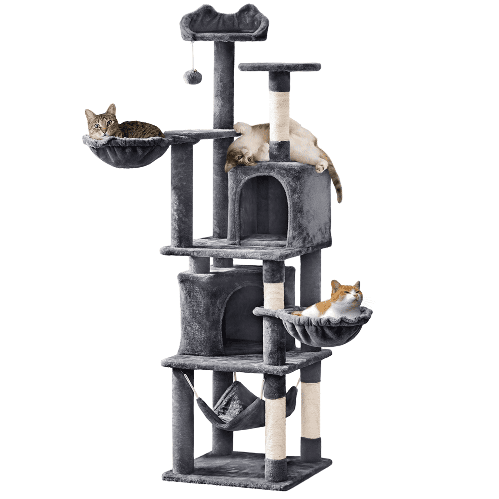 SMILE MART 69-inch Multilevel Cat Tree Towers with Double Condo for Cats Kittens， Dark Gray