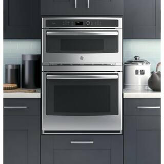 GE Profile Profile 30 in. Double Electric Wall Oven with Convection Self-Cleaning and Built-In Microwave in Stainless Steel PT7800SHSS