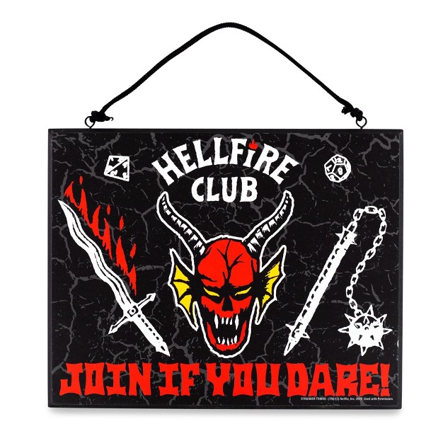 Silver Buffalo Stranger Things Hellfire Club Reversible Hanging Sign Wall Art 10 X 8 Inches