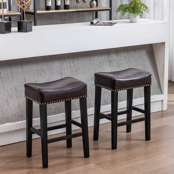 Farmhouse Counter Height Faux Leather Bar Stools， Set of 2