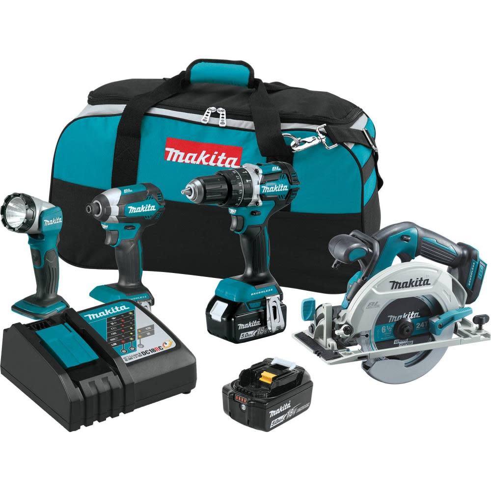 Makita 18V LXT Lithium-Ion Brushless Cordless 4-Pc. Combo Kit (5.0Ah) XT446T from Makita