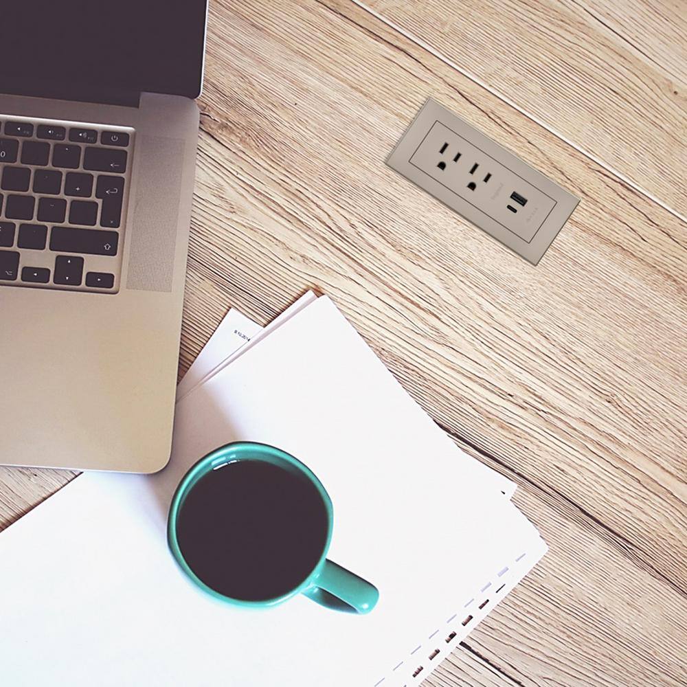 Legrand 10 ft. Cord 15 Amp 2-Outlet and 2 Type AC USB Radiant Furniture Power Strip in Nickel RDZCNI10