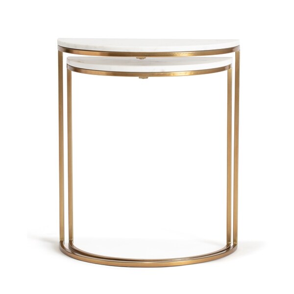 Adore Decor Kingston Gold Nesting Side Table， Set of 2， White/Gold