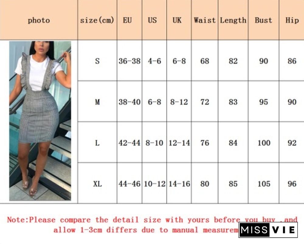 Women Ladies Plaid Ruffle Frill Strap Pinafore Party Summer Mini Bodycon Dresses