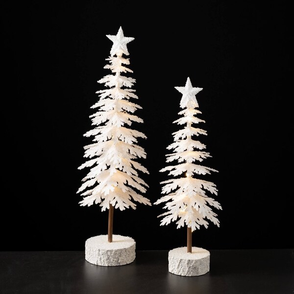 20H and 16H Sullivans Christmas Flocked LED Tabletop Tree Set of 2，White