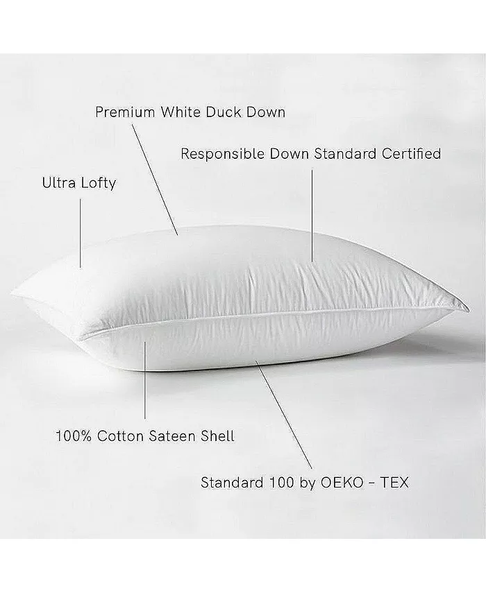 Bokser Home Medium 700 Fill Power Luxury White Duck Down Bed Pillow - King