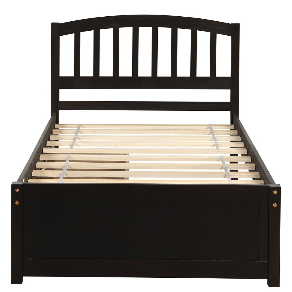 Twin Size Solid Wood Storage Platform Bed with Headboard   2 Drawers