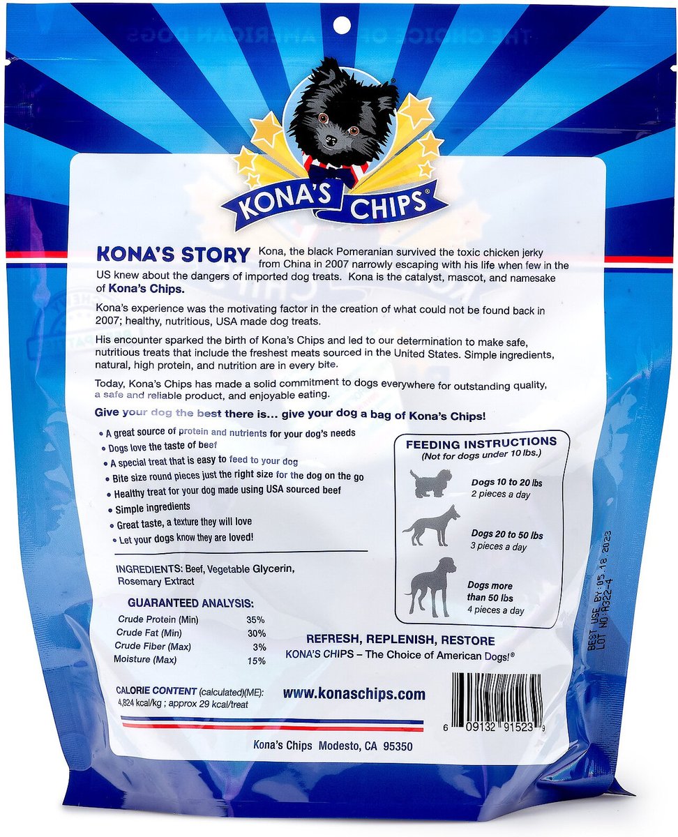 Kona's Chips Burgers in Heaven Round Beef Jerky Dog Treats， 16-oz bag