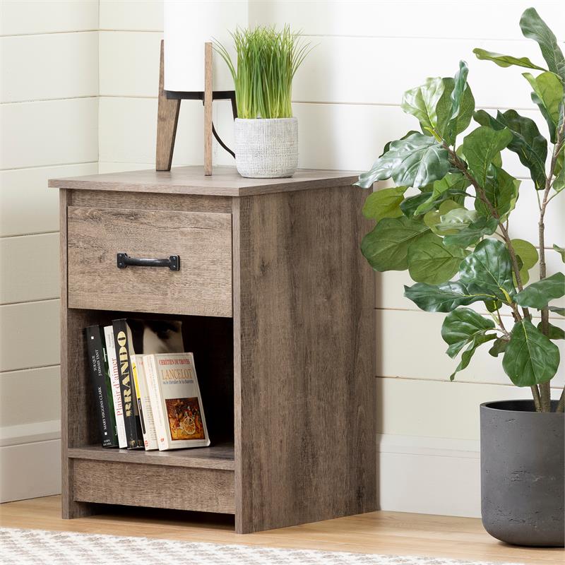 Home Square Tassio 1 Drawer Wood Nightstand Set in Weathered Oak (Set of 2)