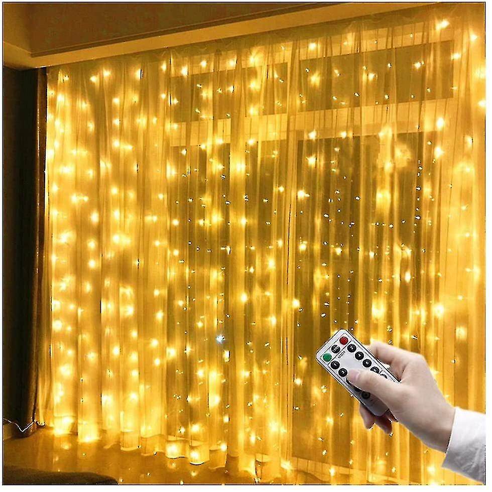 3m X 3m Led Light Curtain， 300 Leds， Usb， Waterproof， 8 Modes， Warm White Light