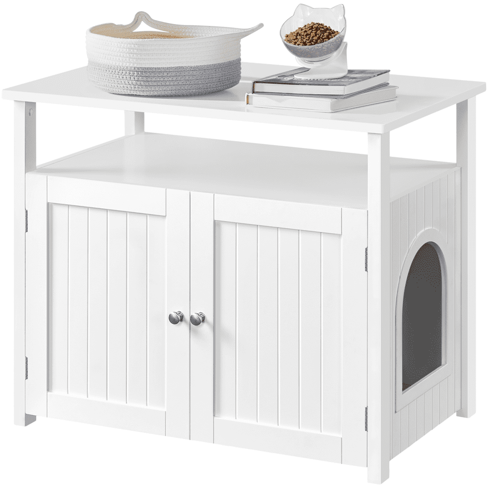 SmileMart Wooden Cat Litter Box Enclosure End Table White