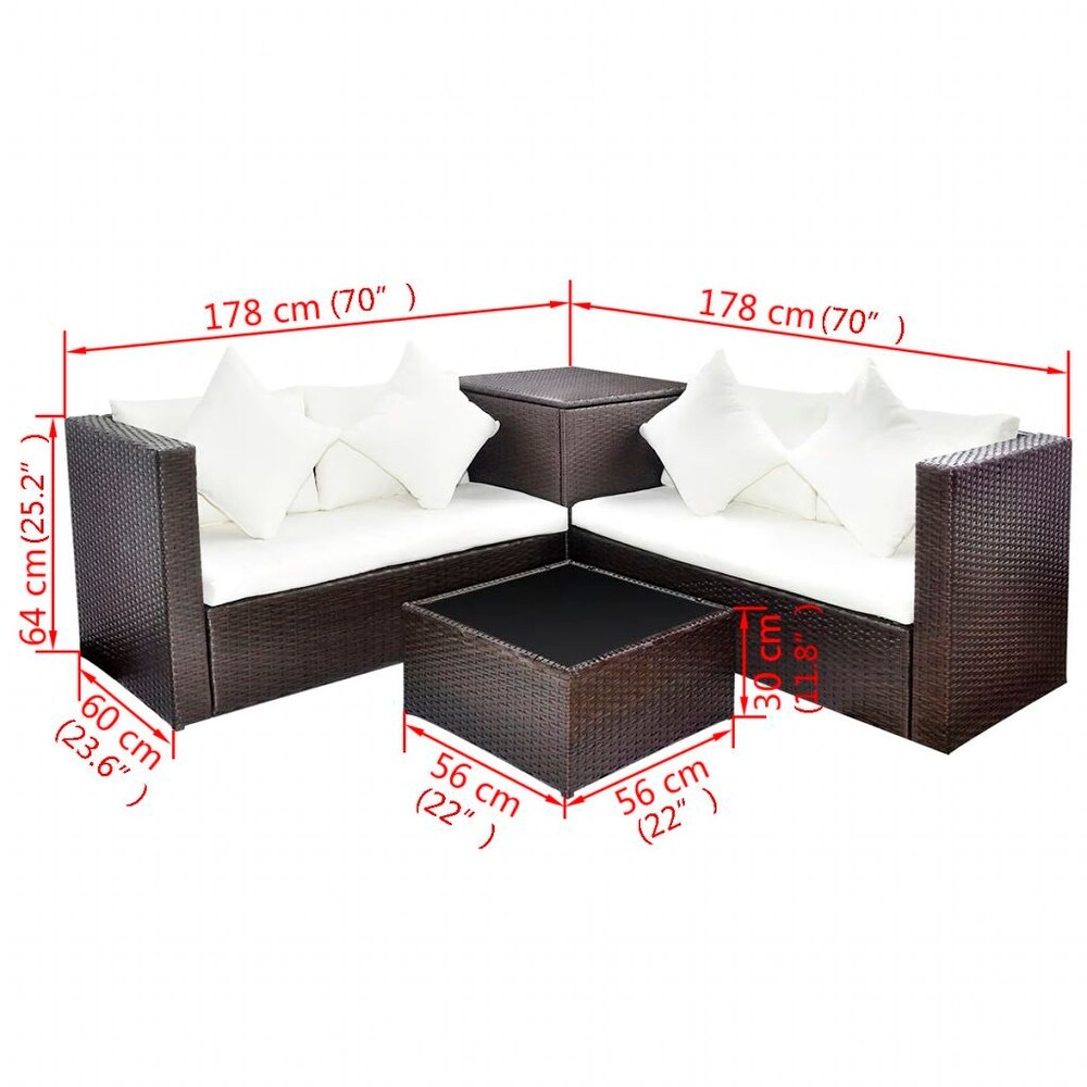 vidaXL Patio Furniture Set 4 Piece Sectional Sofa with Coffee Table Rattan   46.5\