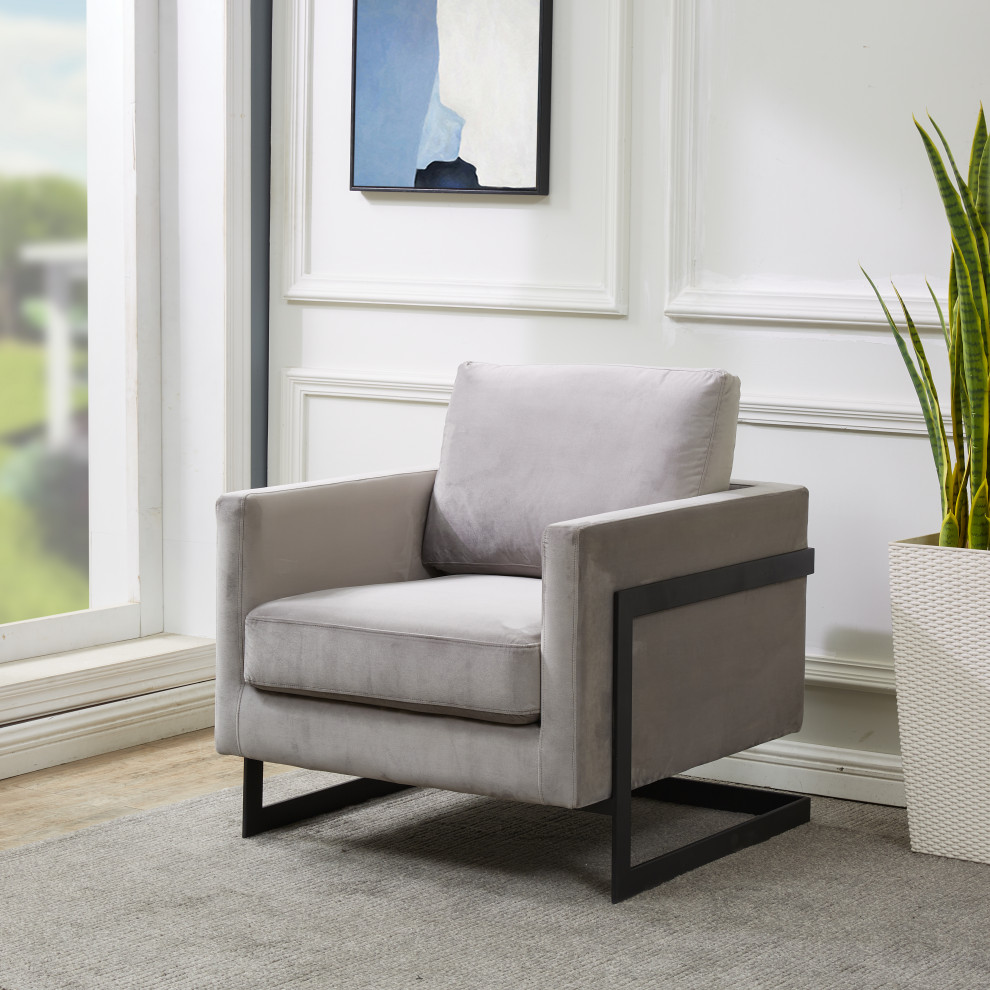 LeisureMod Lincoln Modern Velvet Arm Chair With Black Steel Frame   Transitional   Armchairs And Accent Chairs   by LeisureMod  Houzz