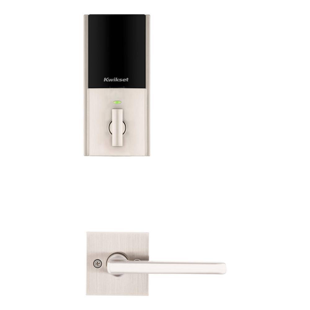 Kwikset Halo Touch Satin Nickel CNT Fingerprint WiFi Elec Smart Lock Deadbolt Feat SmartKey Security with San Clemente Handleset 959815SCEHFL15